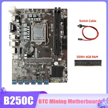  B250C BTC Kasybos Plokštė Su DDR4 4GB RAM+Switch Kabelis 12X PCIE Su USB3.0 GPU Lizdas LGA1151 Miner Plokštė