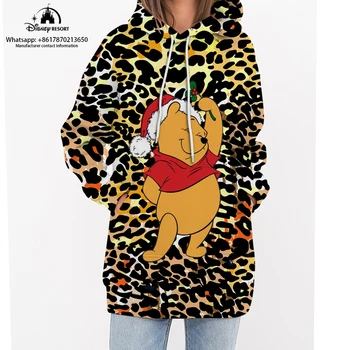  Disney Mickey Minnie Leopardas Spausdinti Hoodie Gana Moterų Megztinis Rudenį Puloveris Aukštos Kokybės Ilgas Šiltas Hoodie